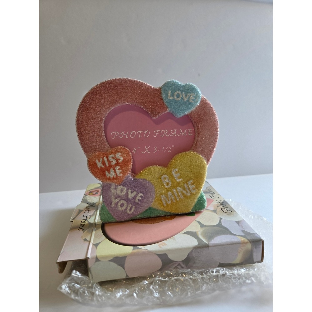 Conversation Heart Photo Frame Pastel Glitter Valentine Decor 4x3.5